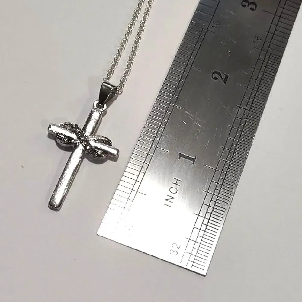 925 Silver Necklace W/ Infinity Cross CZ Christian Valentine's Birthday Gift NEW